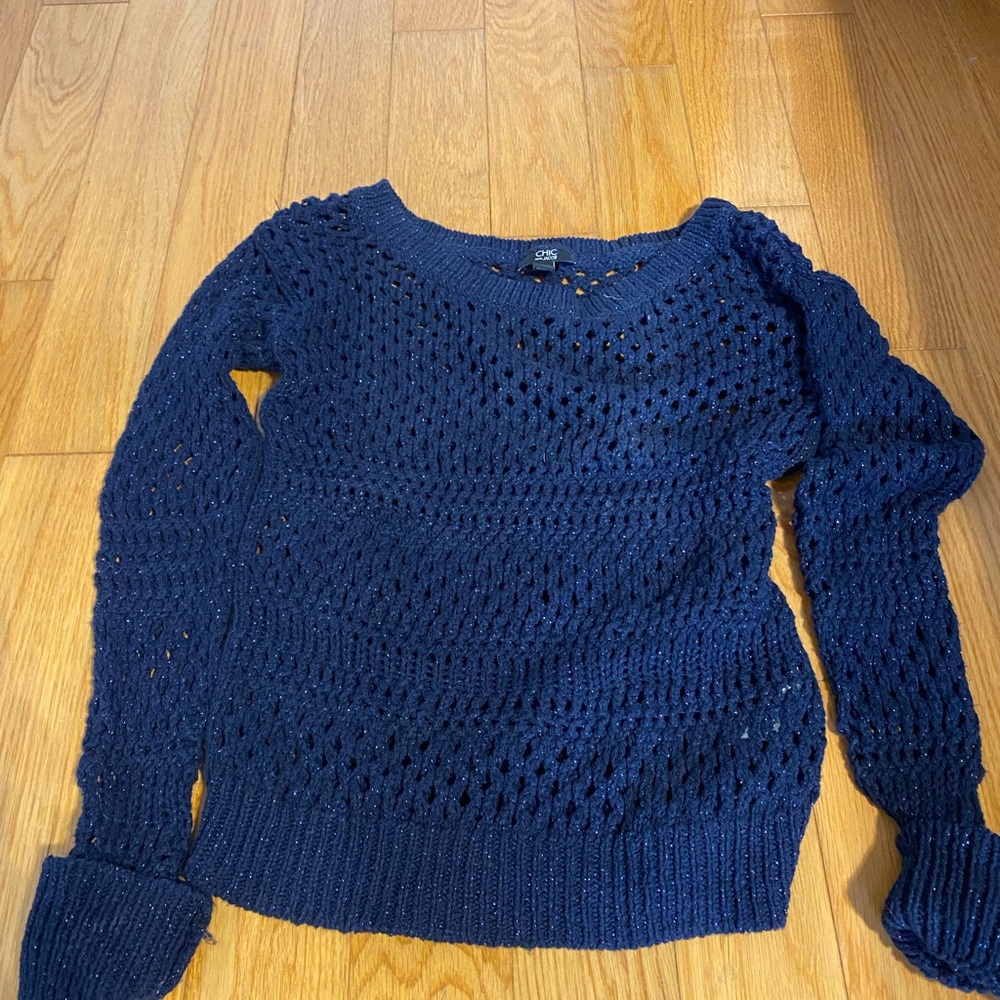 Navy Crochet Knit Sweater